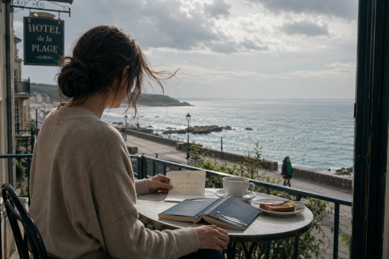 Momento de reflexión en la costa